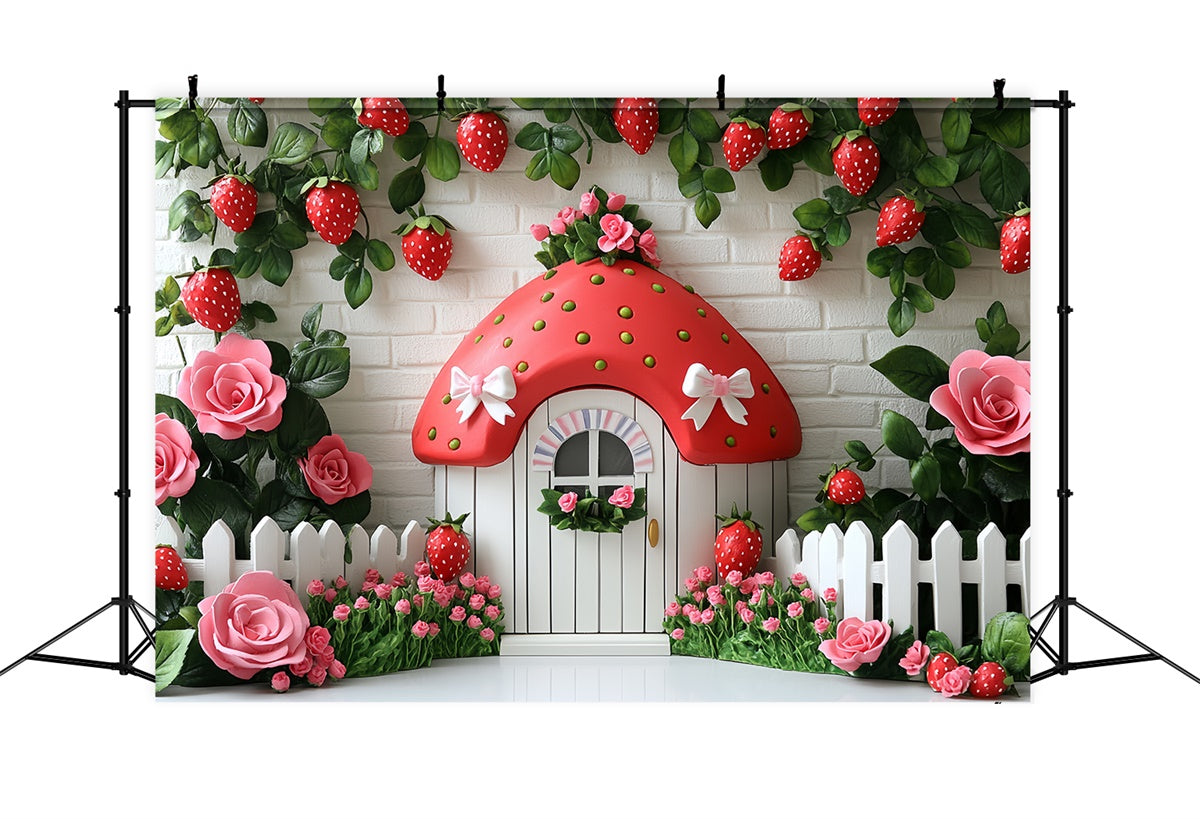Strawberry Backdrop Cute Strawberry Cottage Summer Backdrop UK CSH5-121