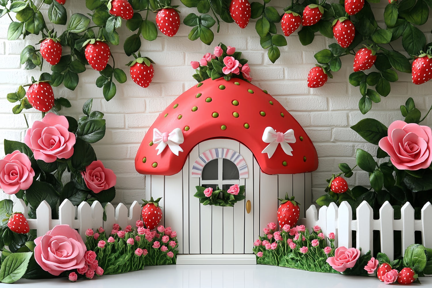Strawberry Backdrop Cute Strawberry Cottage Summer Backdrop UK CSH5-121
