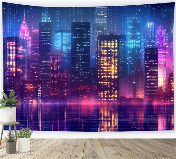 80's Photo Backdrop Neon Retro City Lights Backdrop UK CSH5-183