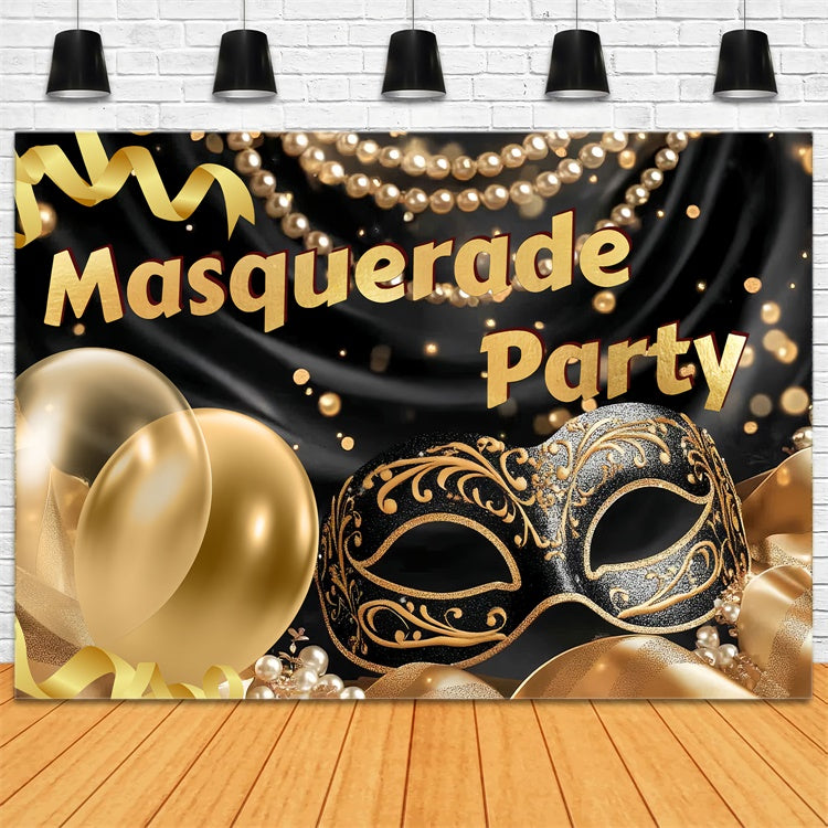 Masquerade Party Backdrop Golden Mask Balloon Backdrop UK CSH5-207