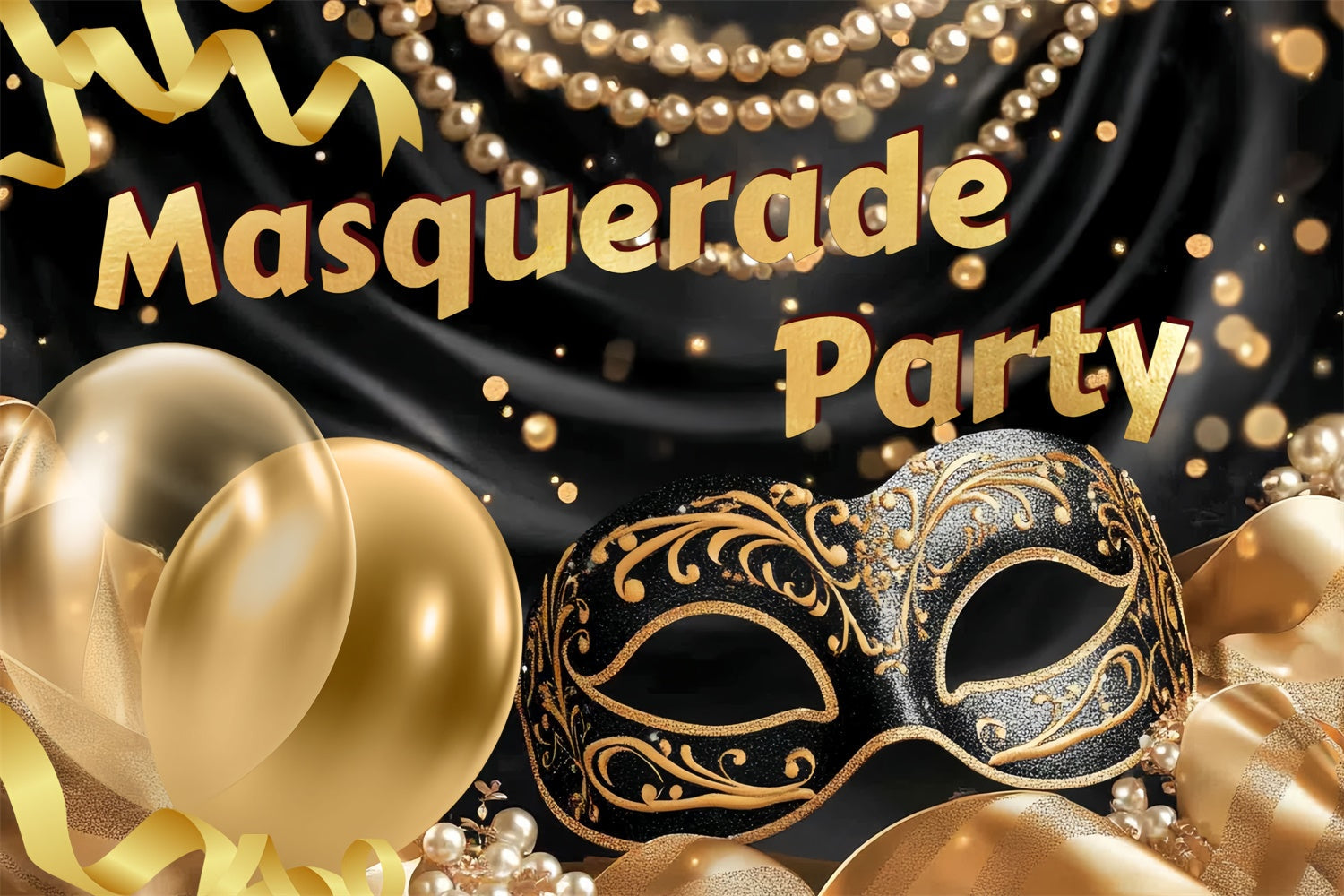 Masquerade Party Backdrop Golden Mask Balloon Backdrop UK CSH5-207
