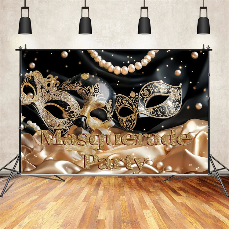 Masquerade Party Ideas Luxury Golden Mask Pearl Backdrop UK CSH5-208