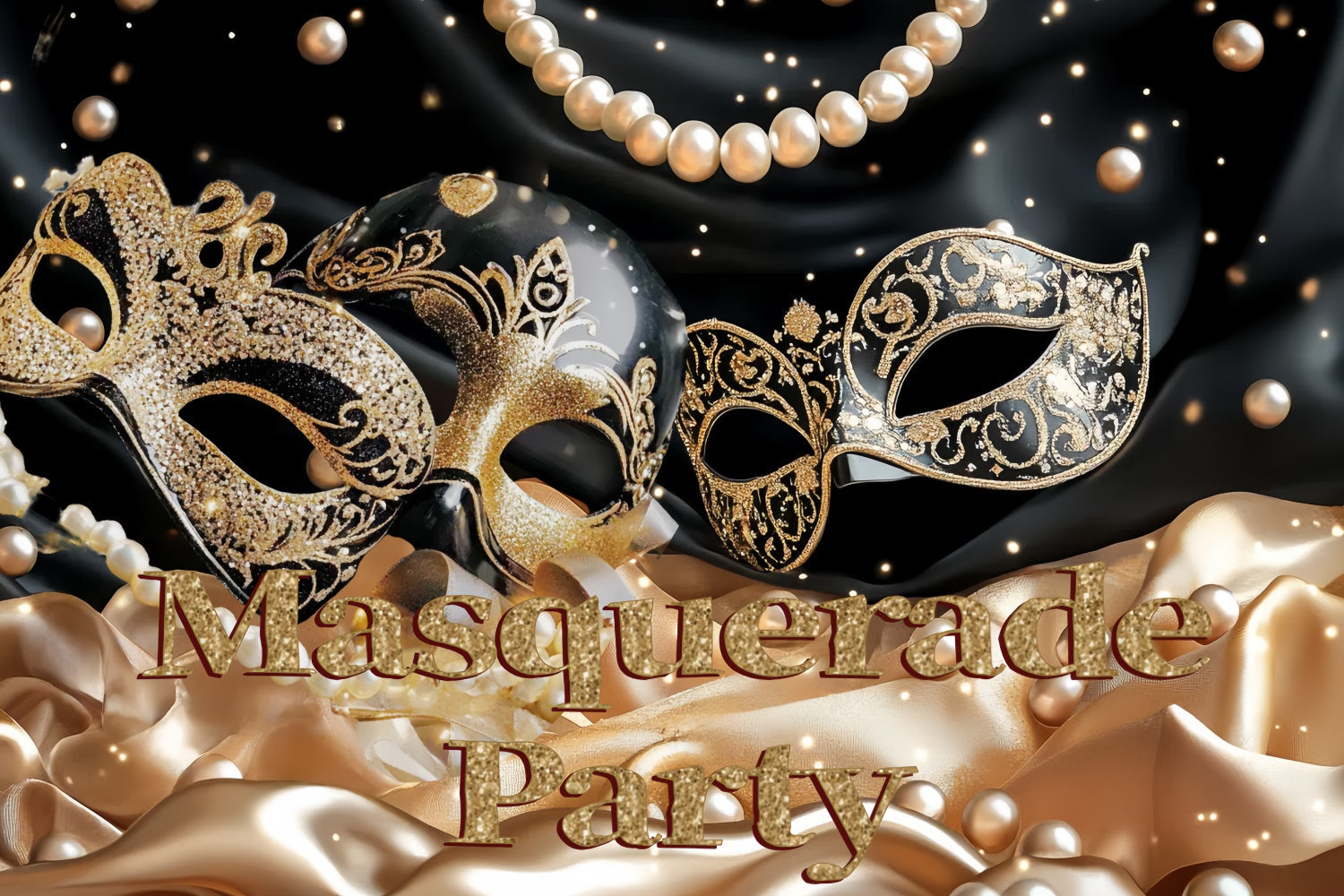 Masquerade Party Ideas Luxury Golden Mask Pearl Backdrop UK CSH5-208
