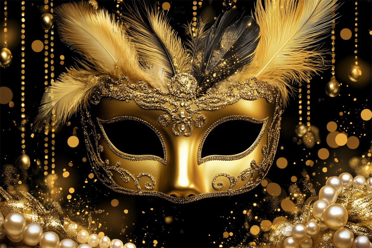 Masquerade Backdrop Design Shiny Gold Feather Mask Backdrop UK CSH5-212