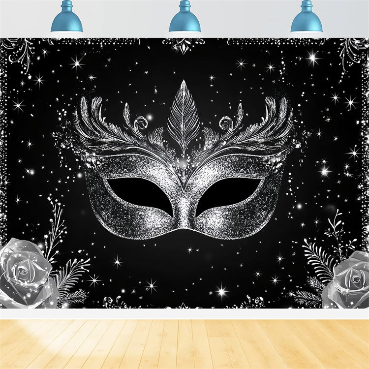 Masquerade Photo Backdrop Silver Mask Star Frame Backdrop UK CSH5-214