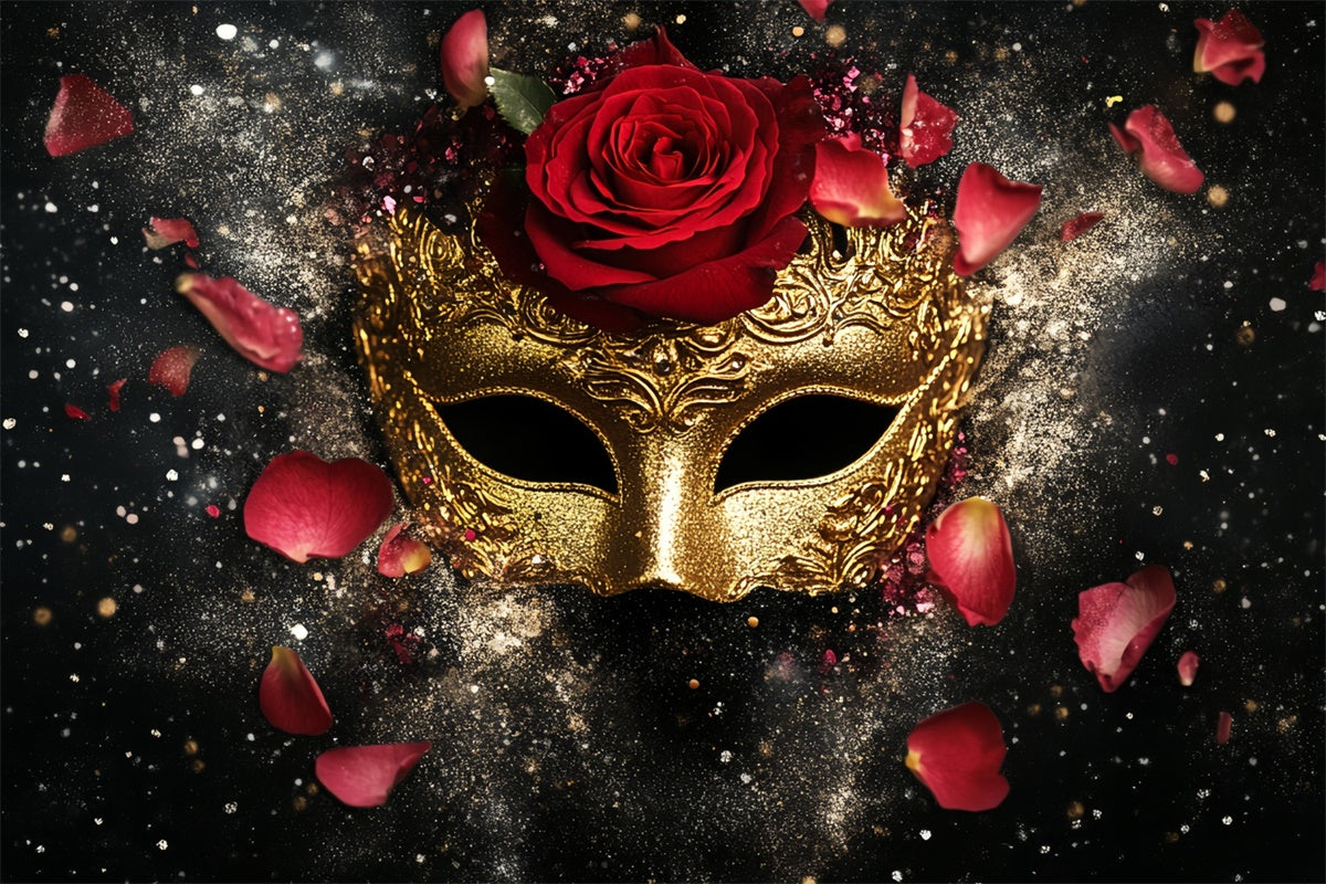 Masquerade Ball Photo Backdrop Red Rose Glitter Mask Backdrop UK CSH5-225