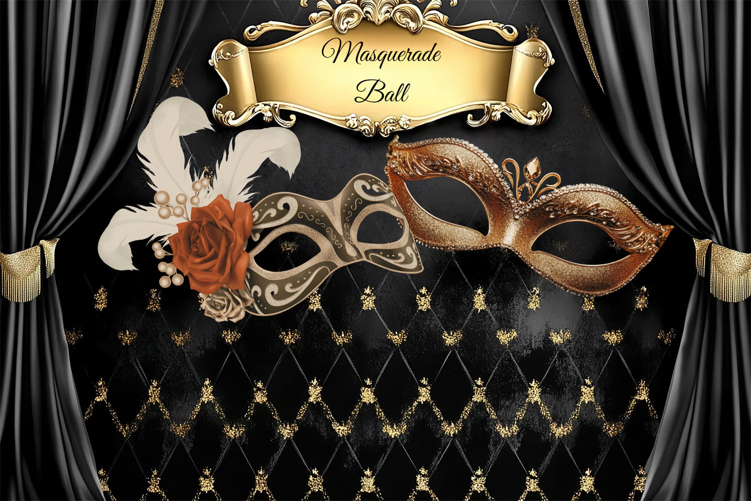 Masquerade Ball Backdrop Vintage Theater Curtain Mask Backdrop UK CSH5-238