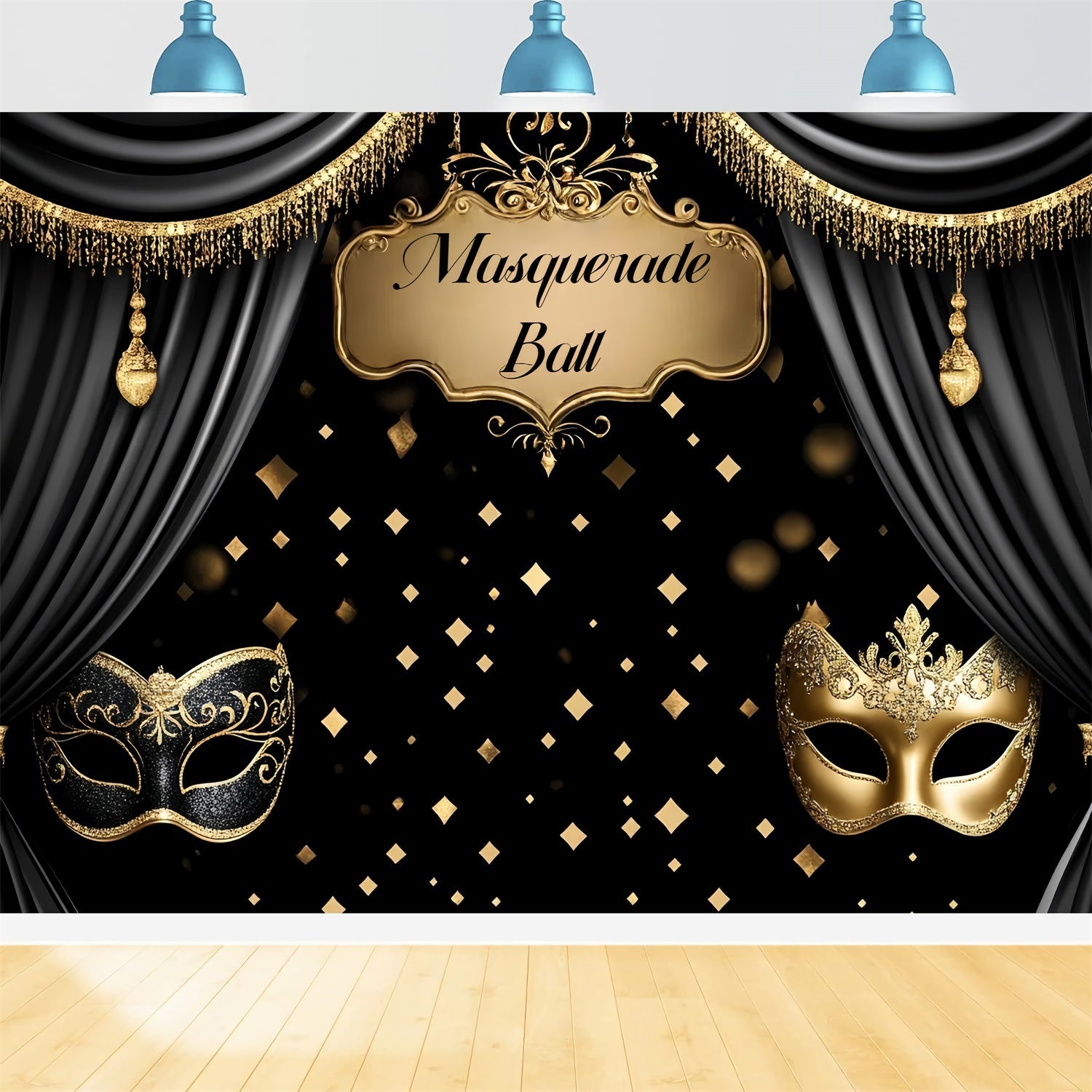 Masquerade Ball Photo Backdrop Elegant Mask Curtain Backdrop UK CSH5-239