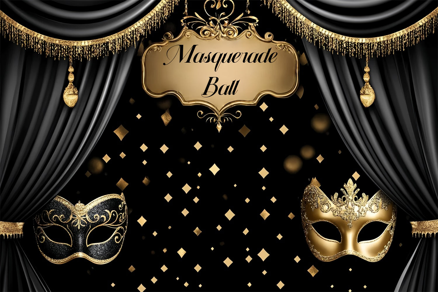 Masquerade Ball Photo Backdrop Elegant Mask Curtain Backdrop UK CSH5-239
