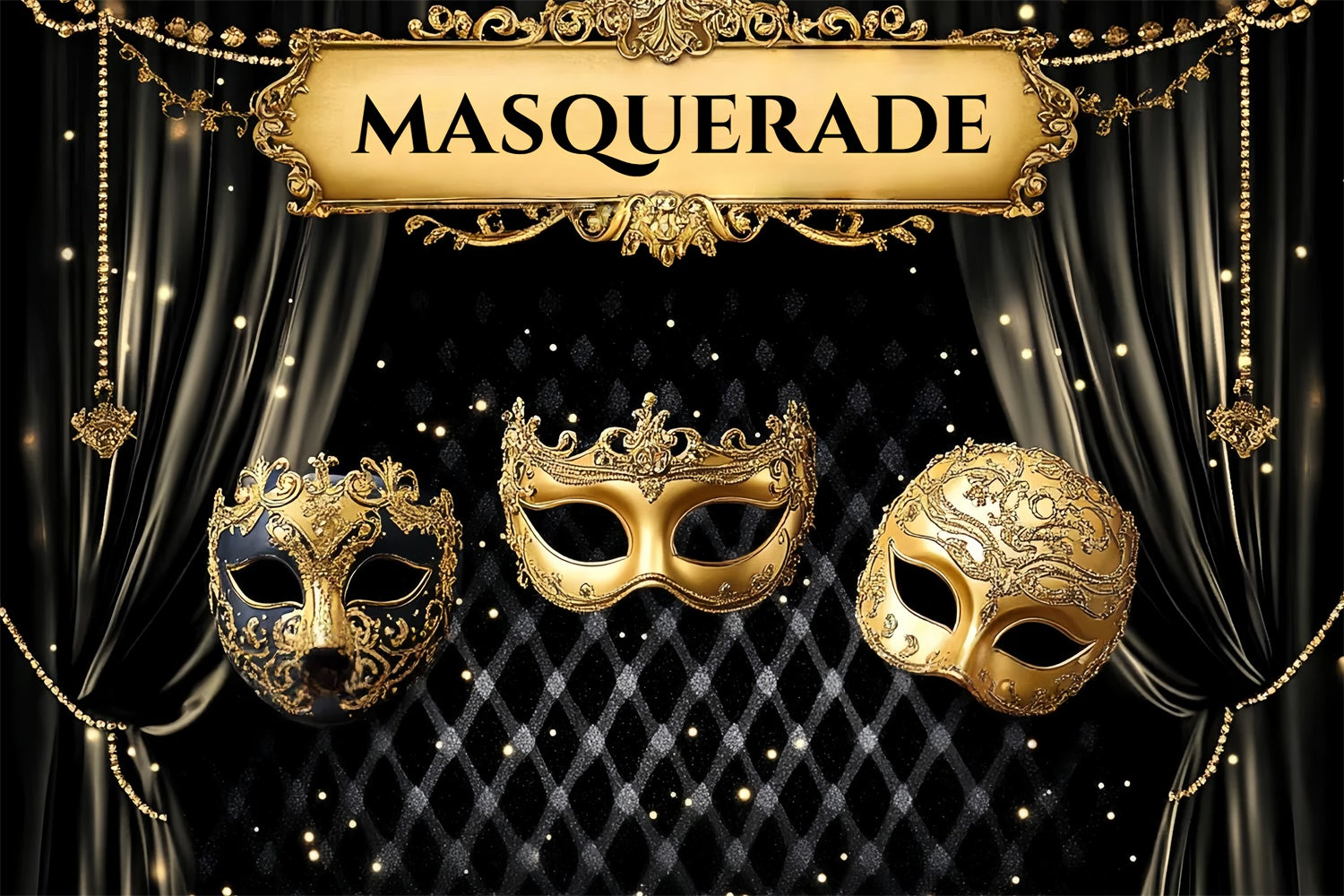 Masquerade Backdrops Black Curtain Elegant Mask Backdrop UK CSH5-240