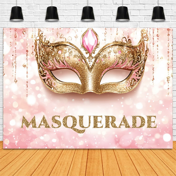 Masquerade Party Backdrop Fancy Sparkle Gold Mask Backdrop UK CSH5-243
