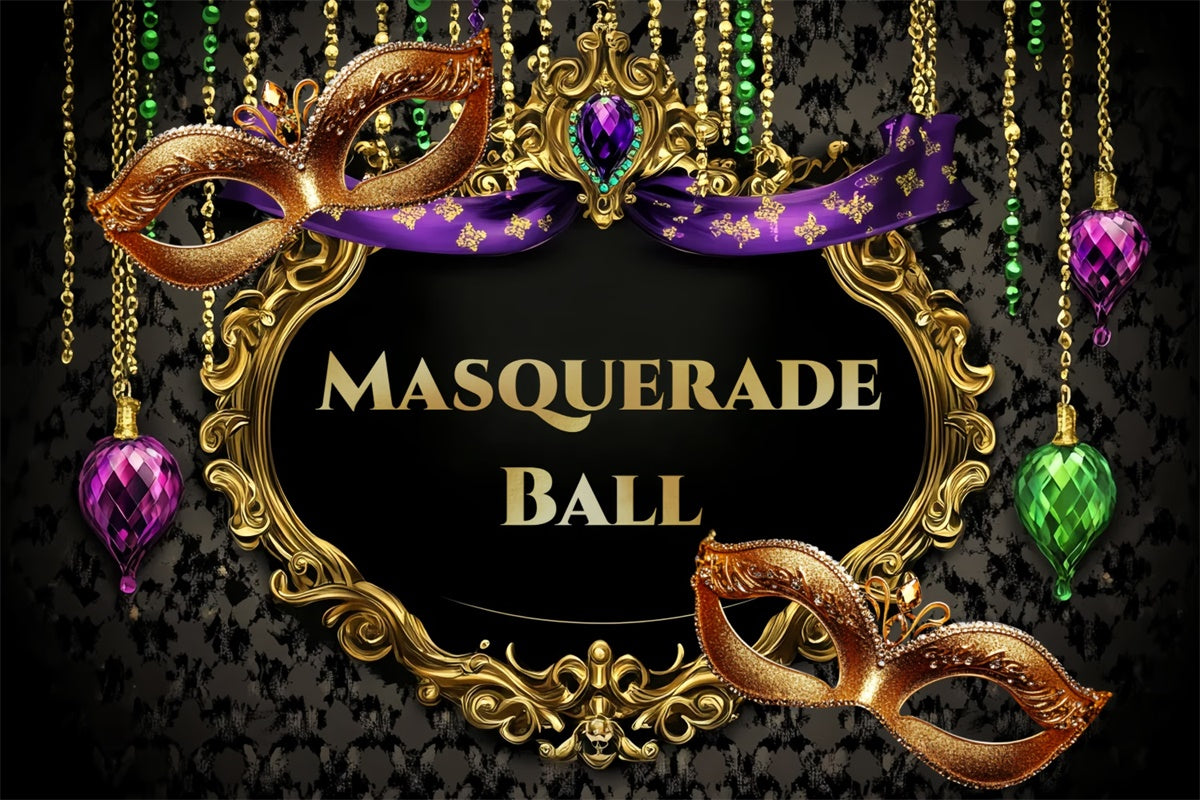 Masquerade Ball Backdrop Glamorous Mask Gold Frame Backdrop UK CSH5-244