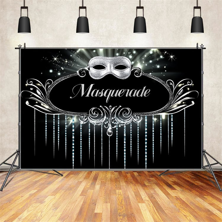Masquerade Party Ideas Fantasy Silver Mask Sparkle Backdrop UK CSH5-247