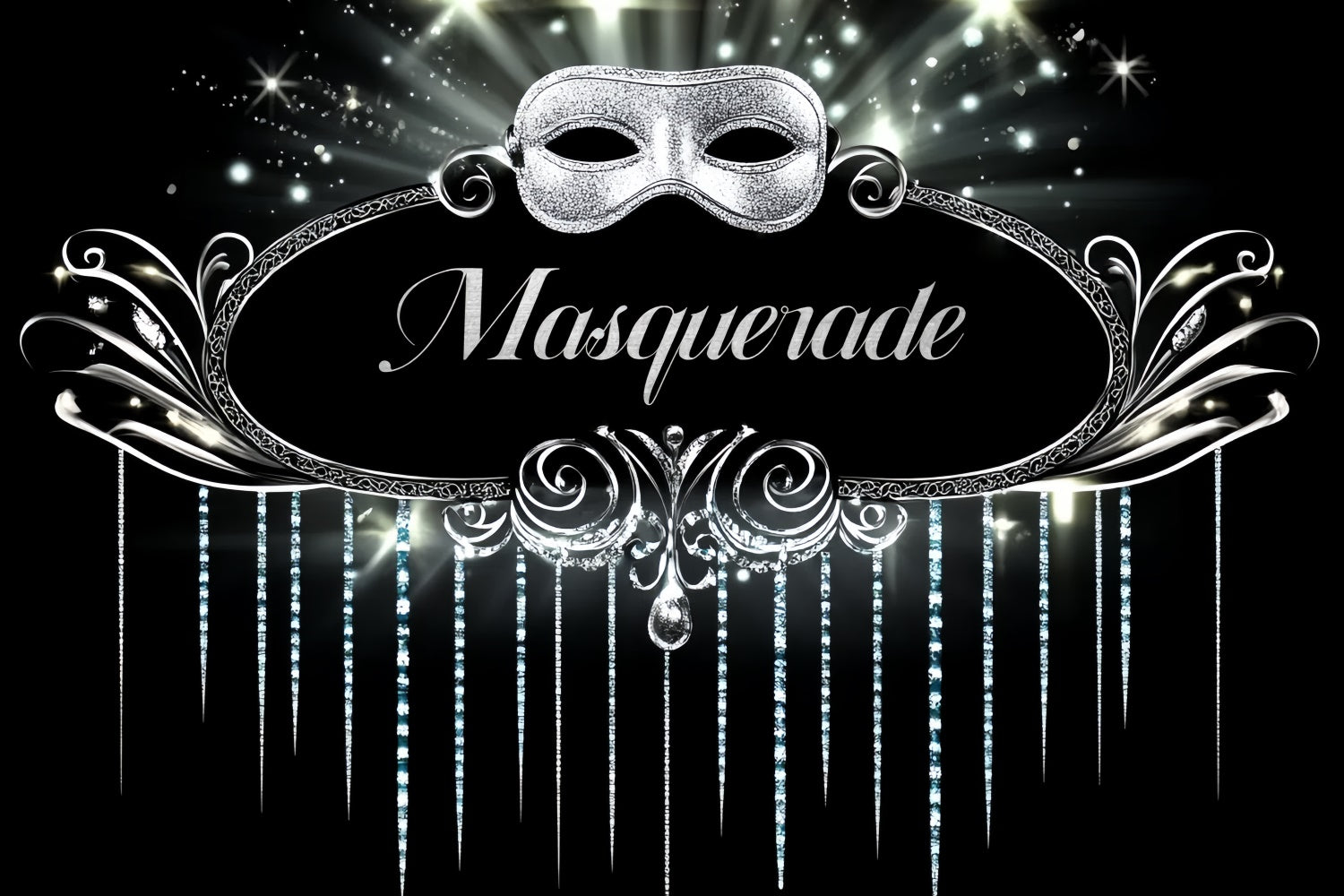 Masquerade Party Ideas Fantasy Silver Mask Sparkle Backdrop UK CSH5-247