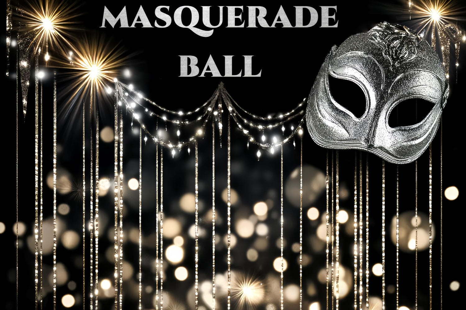 Masquerade Ball Backdrop Elegant Silver Mask Bokeh Backdrop UK CSH5-248