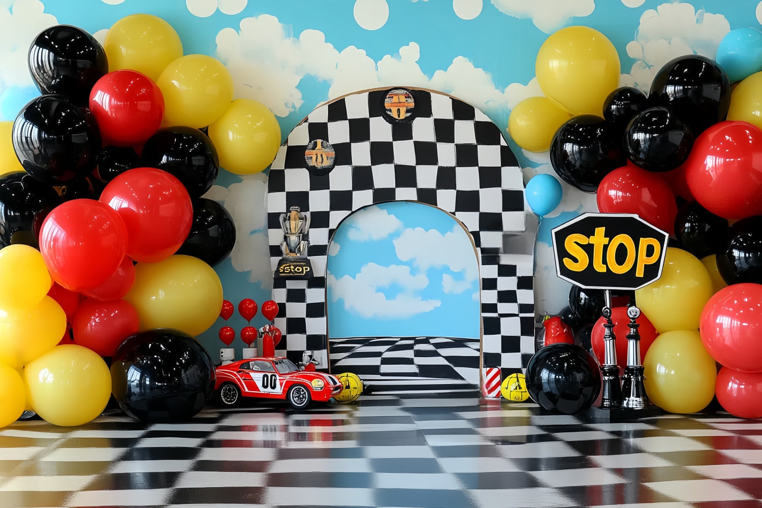 Kids Photo Backdrop Speedway Balloon Bash Backdrop UK CSH5-271