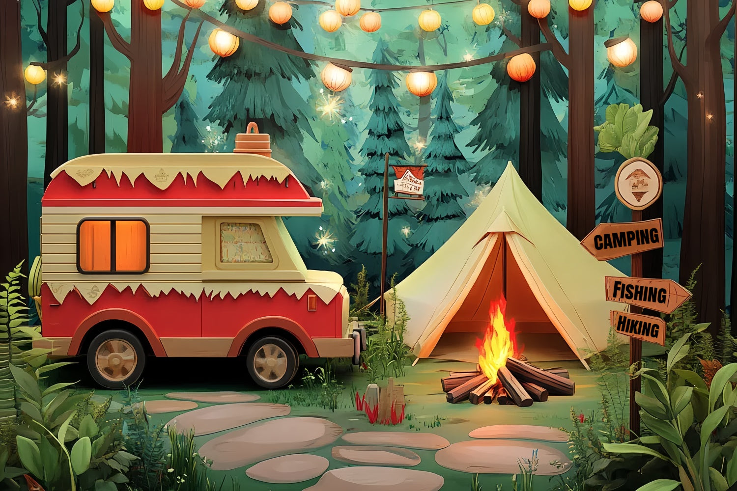 Kids Backdrops Forest Lantern Cozy Tent Backdrop UK CSH5-288