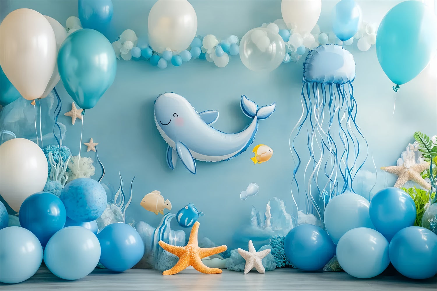 Newborn Backdrops Balloon Blue Sea World Backdrop UK CSH5-292