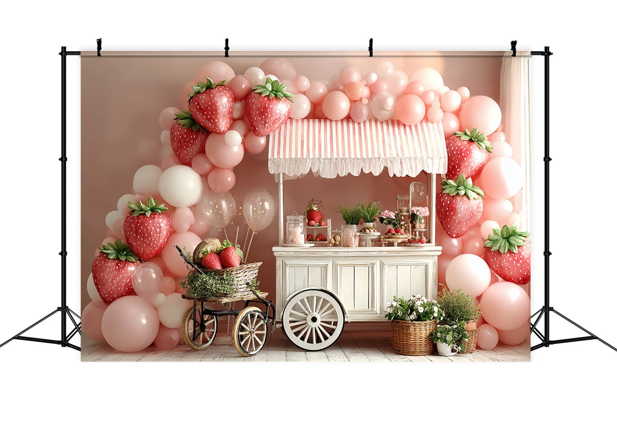 Strawberry Backdrop Candy Cart Balloon Kids Backdrop UK CSH5-302