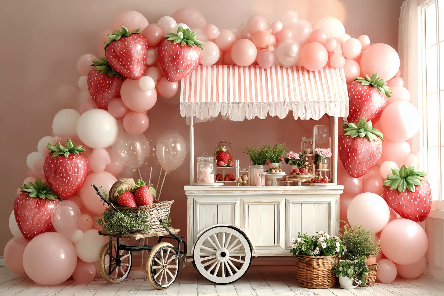 Strawberry Backdrop Candy Cart Balloon Kids Backdrop UK CSH5-302