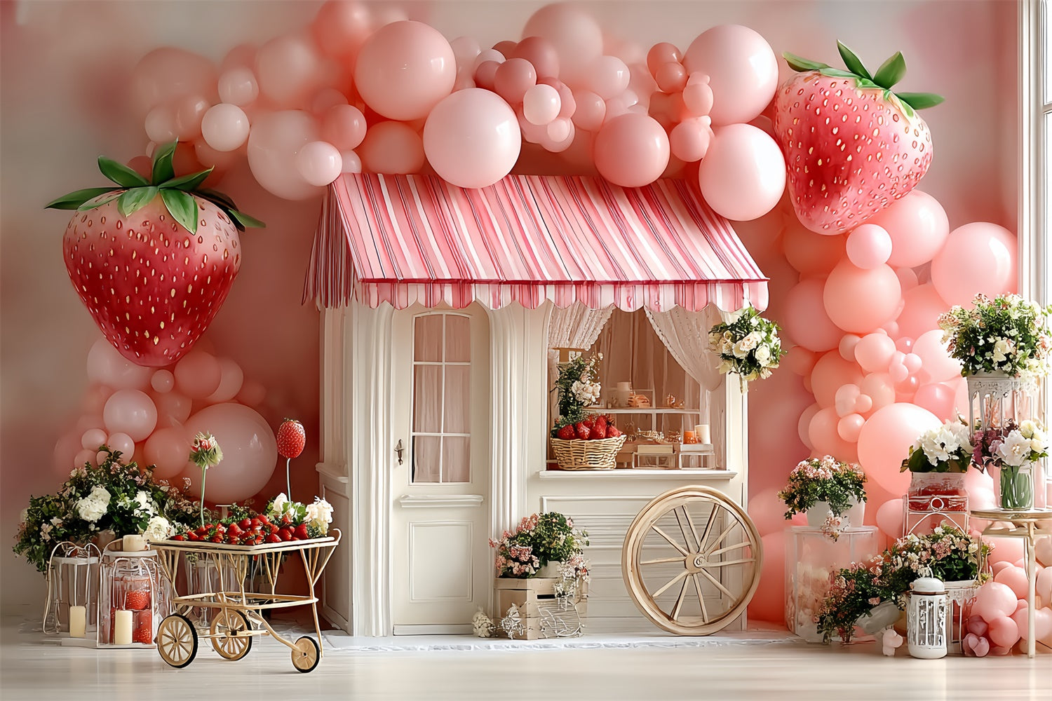 Strawberry Backdrop Balloon Strawberry Cottage Backdrop UK CSH5-303