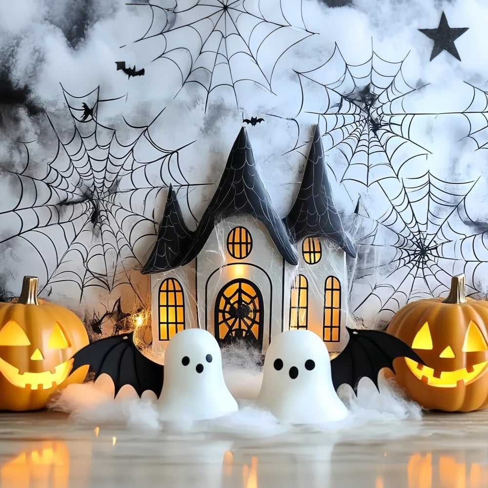 Halloween Photo Backdrop Glowing Pumpkin House Kids Backdrop UK CSH5-311