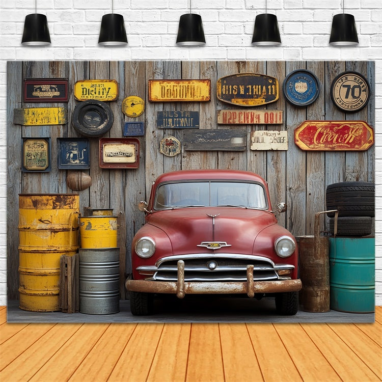 Backdrop Fathers Day Weathered Wood Garage Backdrop UK CSH5-43