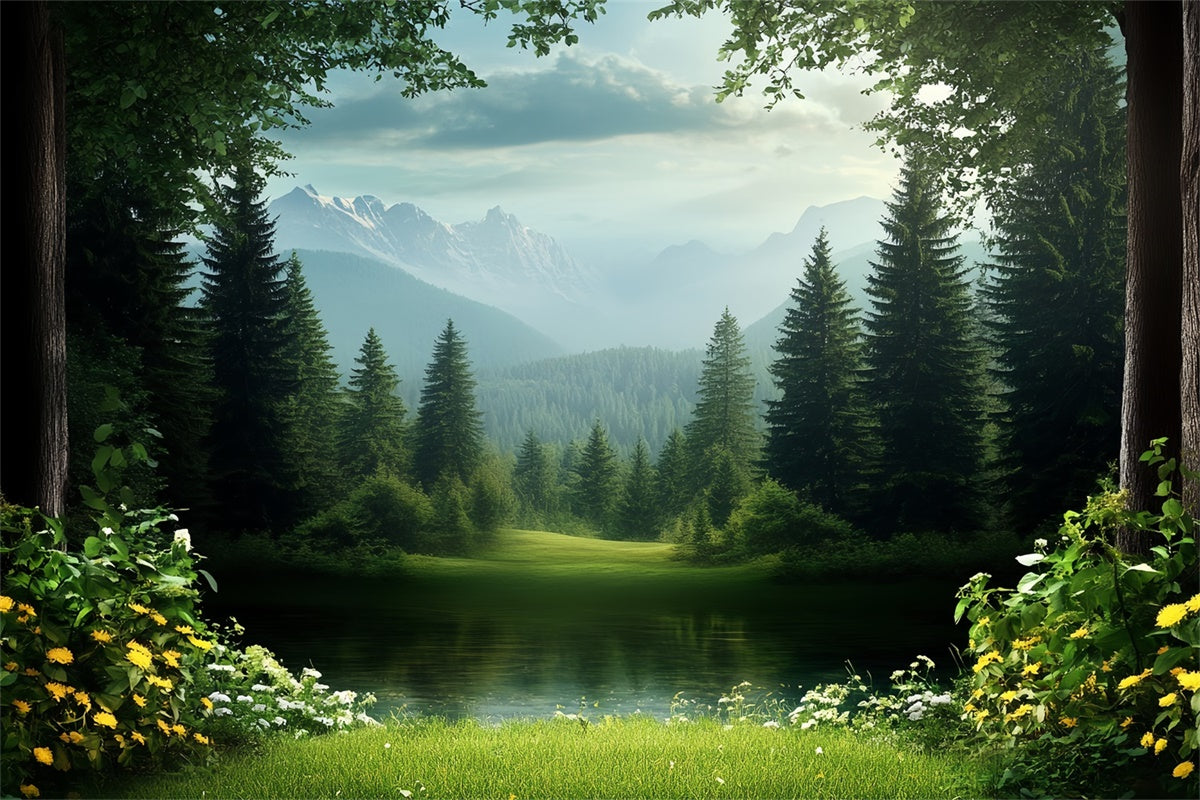 Fathers Day Backdrop Ideas Forest Lake Mountain Backdrop UK CSH5-58