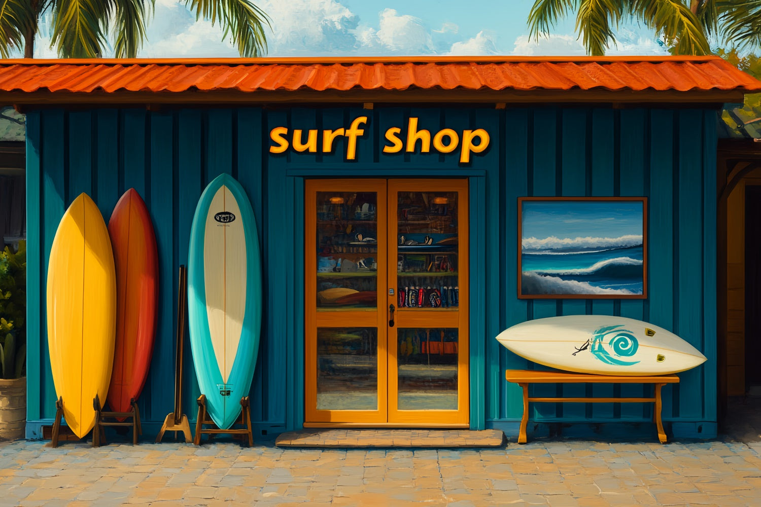 Summer Backdrops Colorful Surfboards Beach Shop Backdrop UK CSH5-91