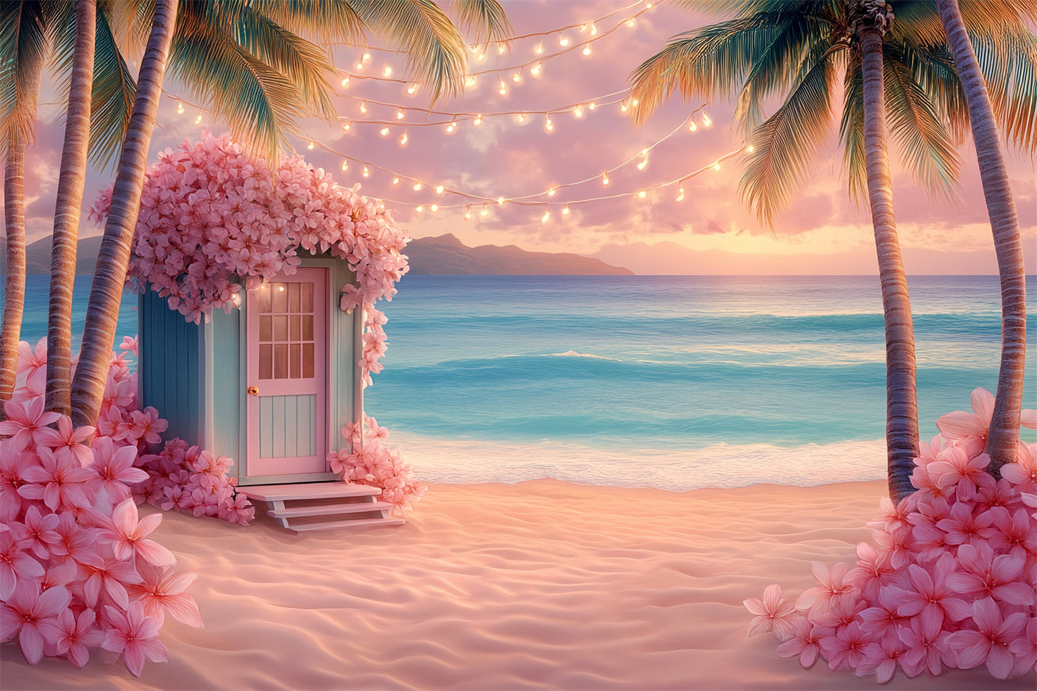 Tropical Backdrop Flowers Cottage Coastline Summer Backdrop UK CSH5-93