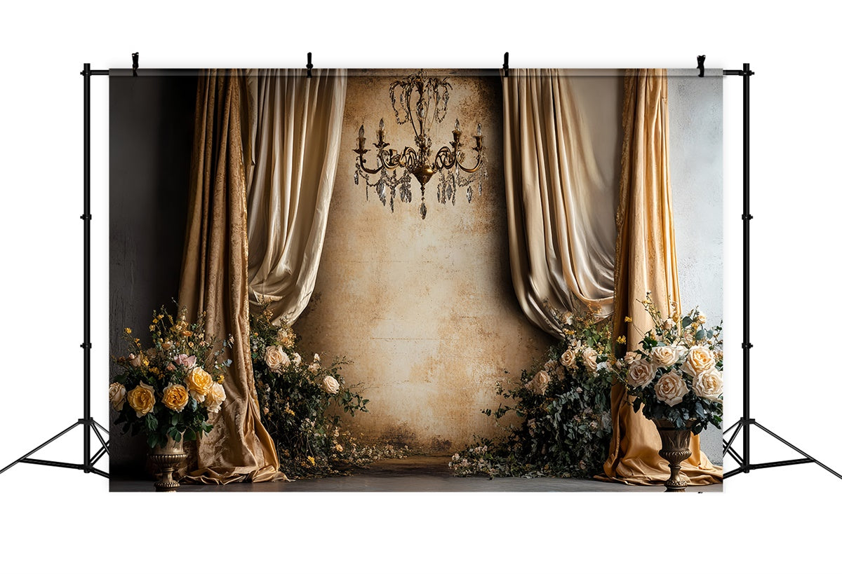 Vintage Wall Backdrop Golden Draped Elegance Baroque Backdrop UK CSH57-101