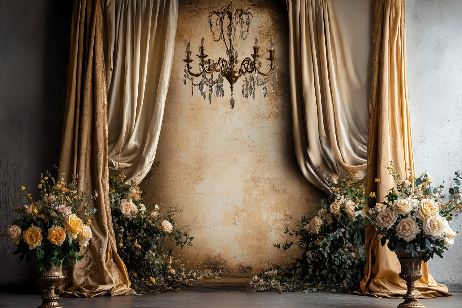 Vintage Wall Backdrop Golden Draped Elegance Baroque Backdrop UK CSH57-101