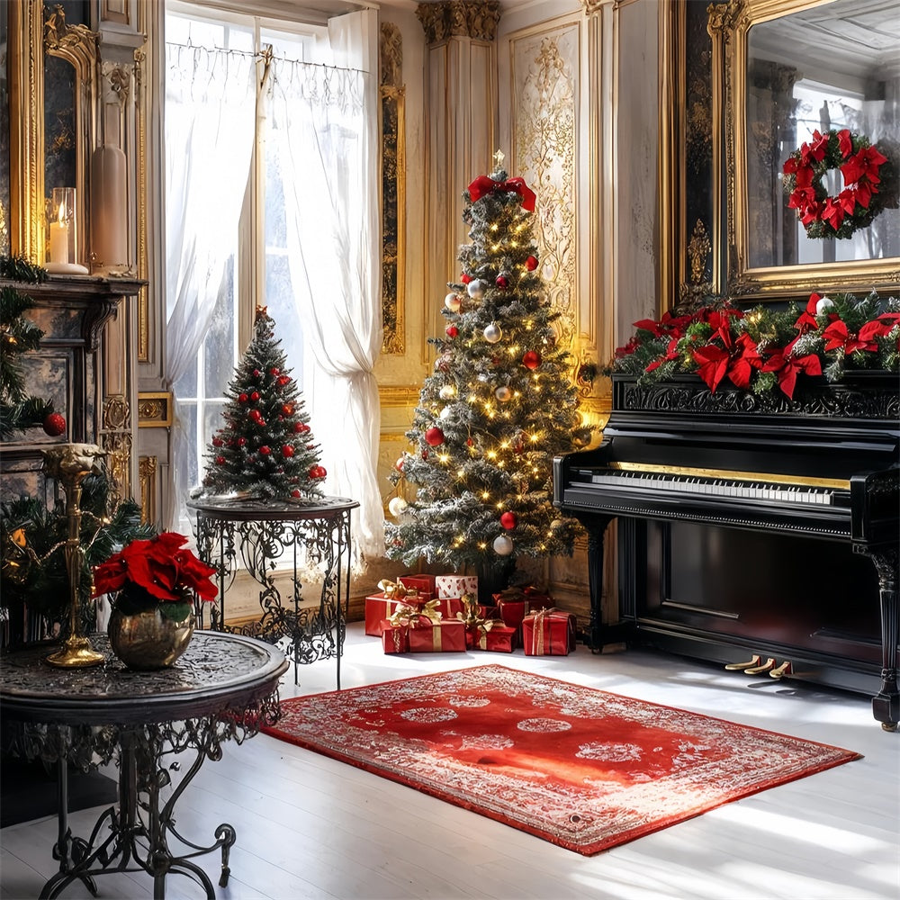 Vintage Christmas Backdrop Festive Golden Piano Backdrop UK CSH57-102