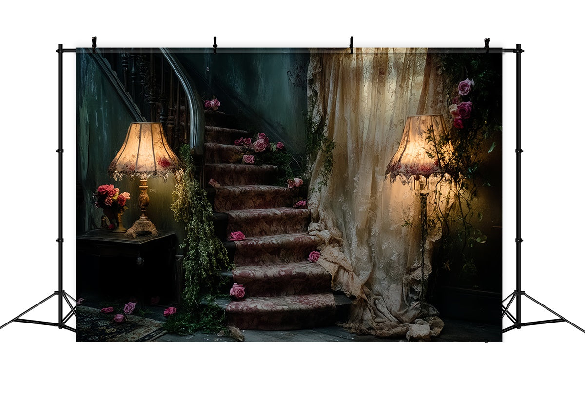 Antique Backdrop Faded Rose Staircase Vintage Photo Backdrop UK CSH57-108