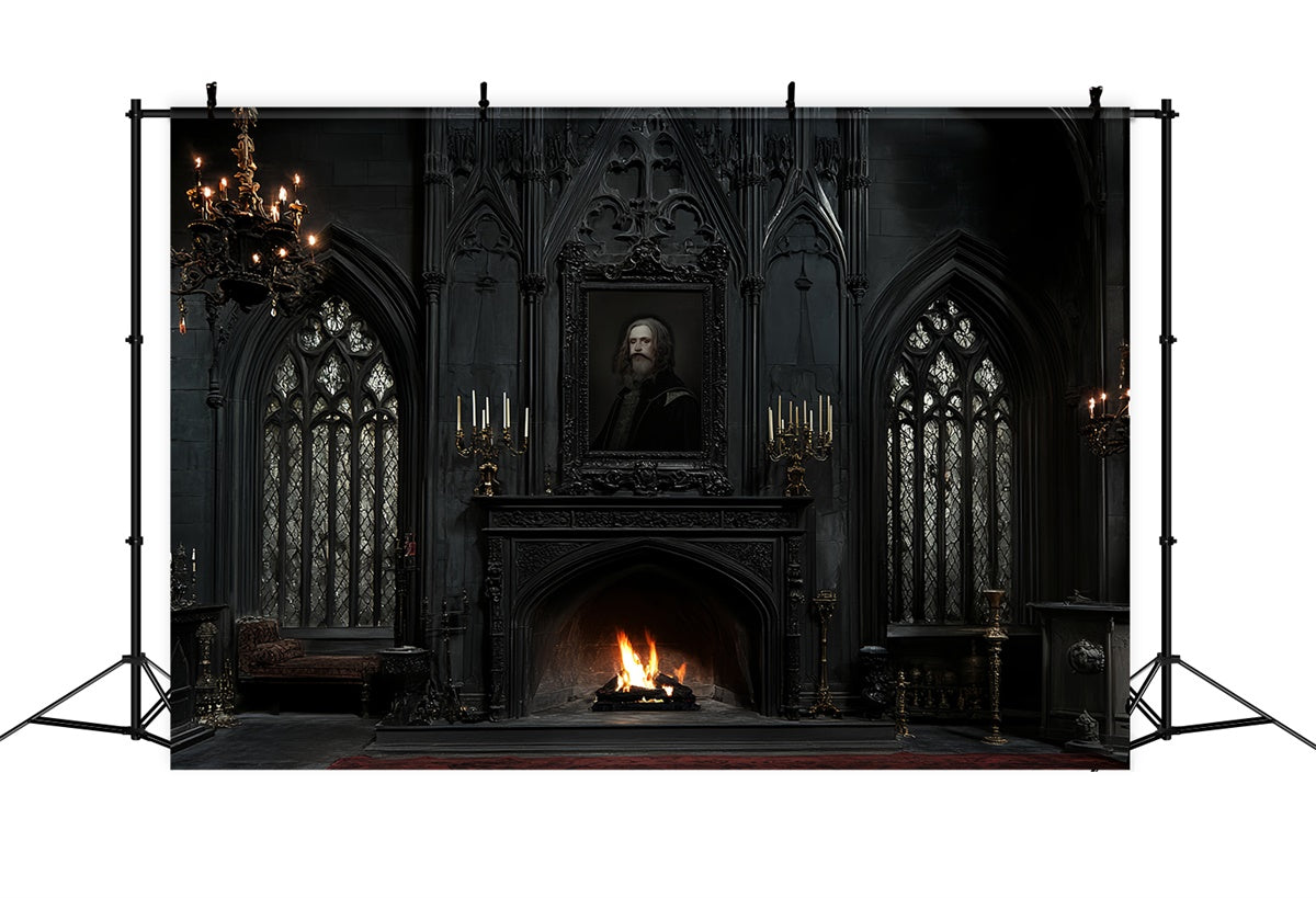Antique Photo Backdrop Dark Manor Fireside Vintage Backdrop UK CSH57-110