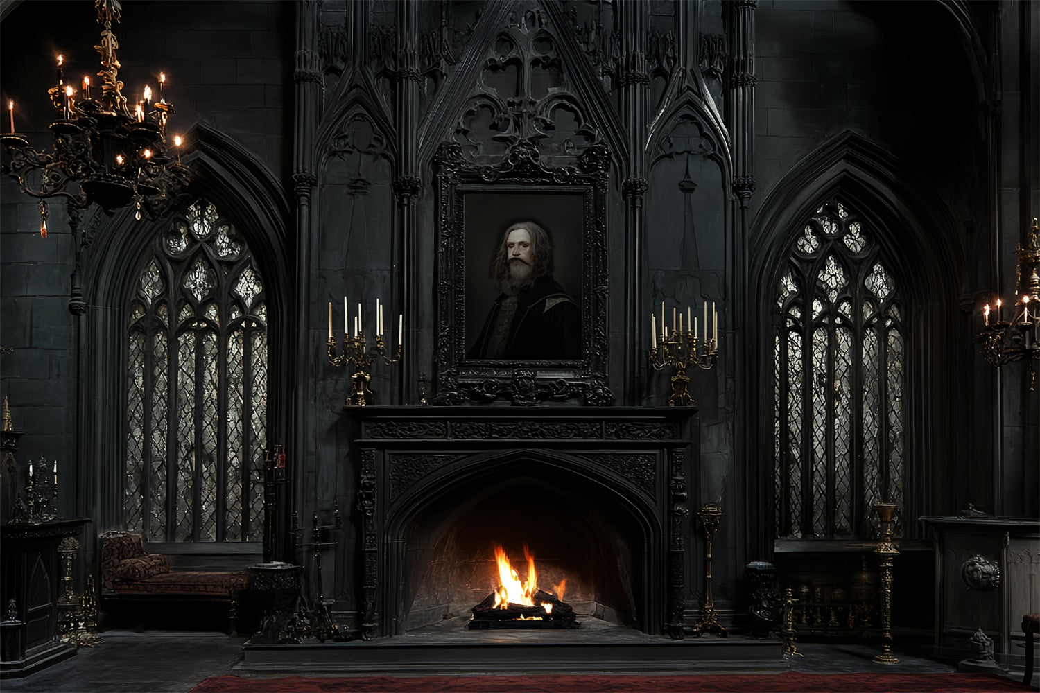 Antique Photo Backdrop Dark Manor Fireside Vintage Backdrop UK CSH57-110