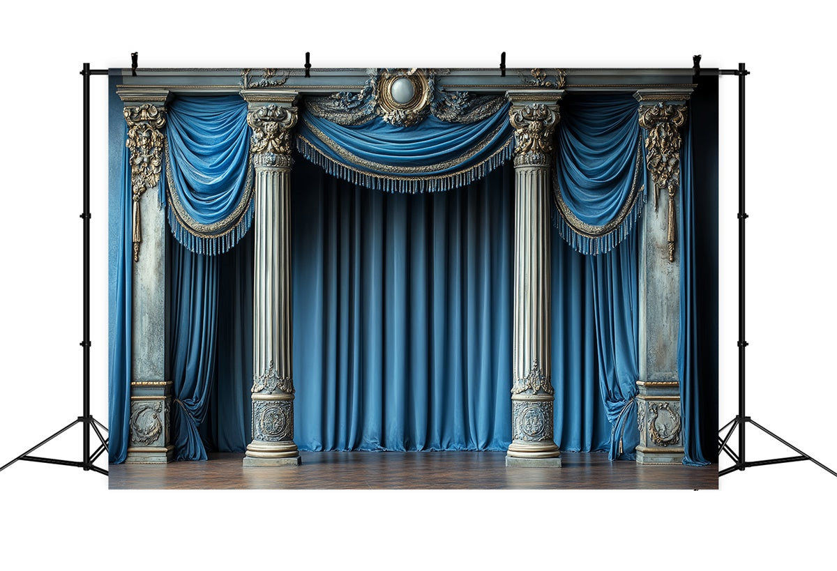 Vintage Photography Backdrop Noble Blue Column Backdrop UK CSH57-112