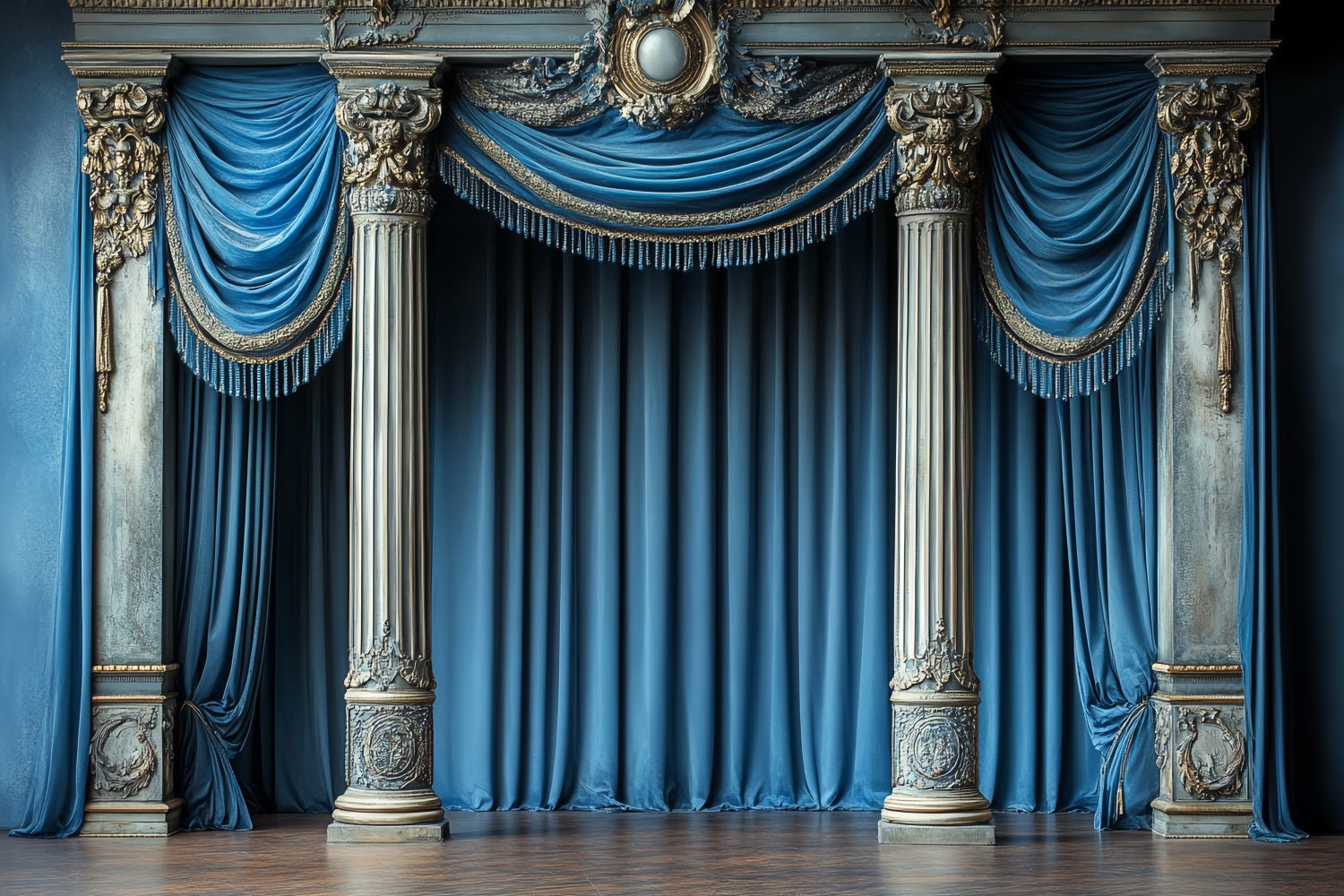Vintage Photography Backdrop Noble Blue Column Backdrop UK CSH57-112