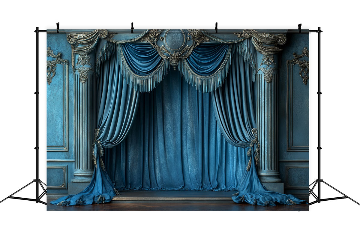 Vintage Photo Backdrop Regal Sapphire Drapes Backdrop UK CSH57-113