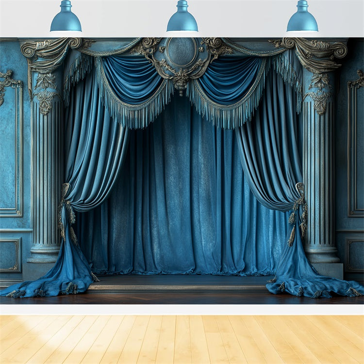 Vintage Photo Backdrop Regal Sapphire Drapes Backdrop UK CSH57-113