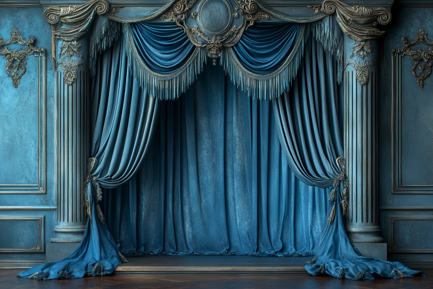 Vintage Photo Backdrop Regal Sapphire Drapes Backdrop UK CSH57-113