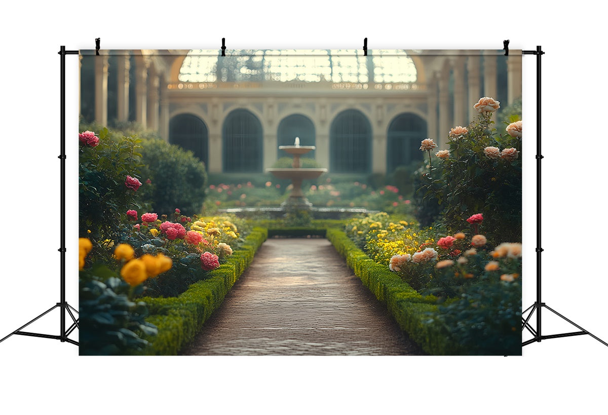 Vintage Photo Backdrops Fountain Bloom Garden Backdrop UK CSH57-119