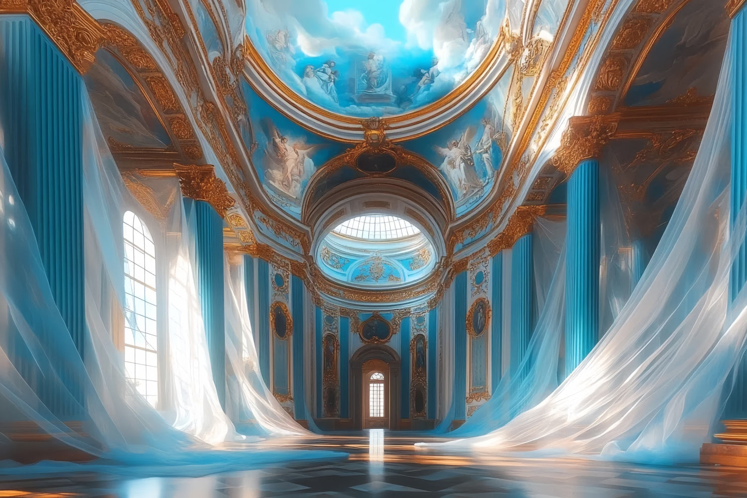 Vintage Photography Backdrops Blue Majesty Chamber Backdrop UK CSH57-121