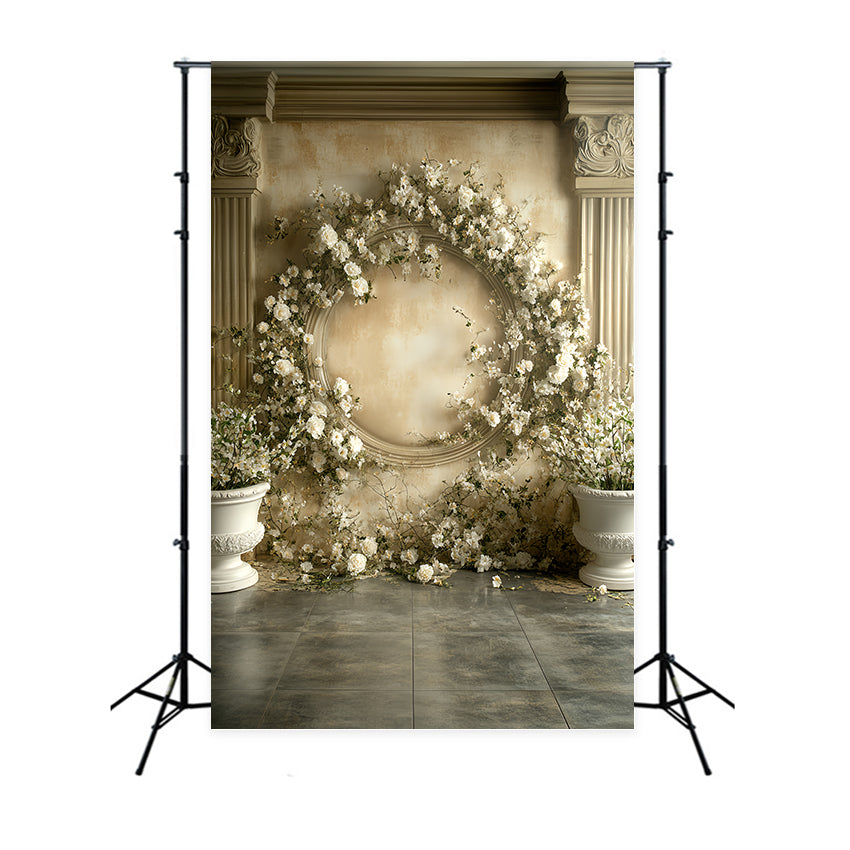 Victorian Backdrop Cream Rose Wreath Vintage Backdrops UK CSH57-140