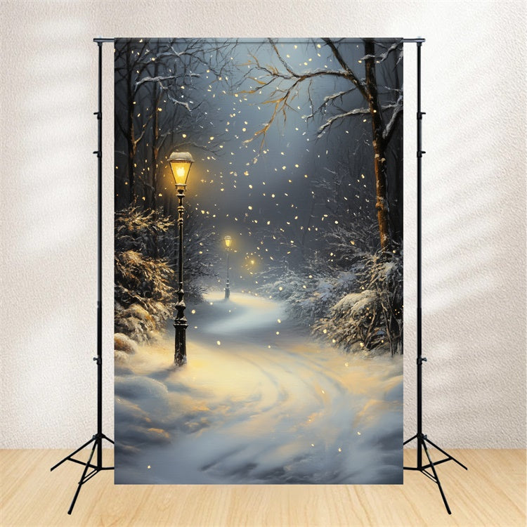 Winter Forest Backdrop Snowfall Lantern Path Backdrop UK CSH57-151