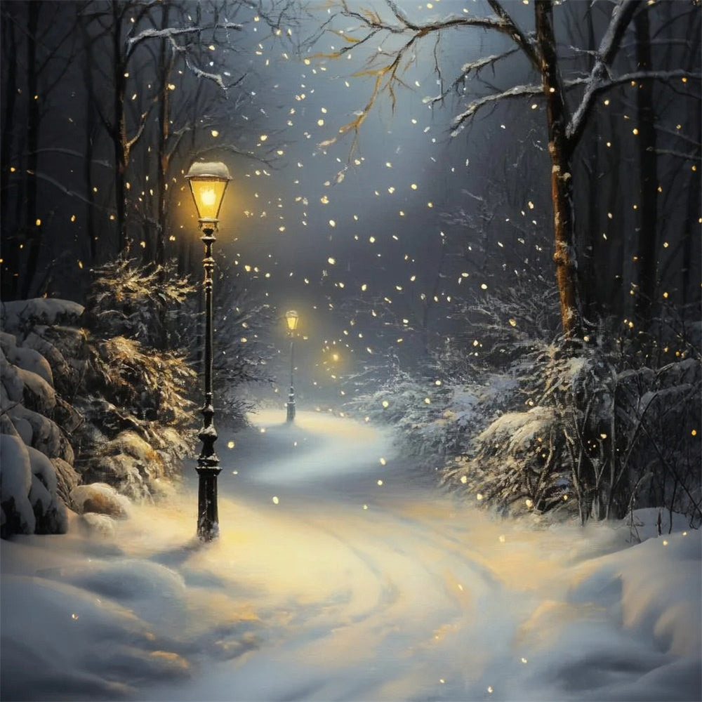 Winter Forest Backdrop Snowfall Lantern Path Backdrop UK CSH57-151