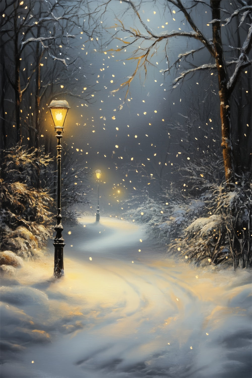Winter Forest Backdrop Snowfall Lantern Path Backdrop UK CSH57-151