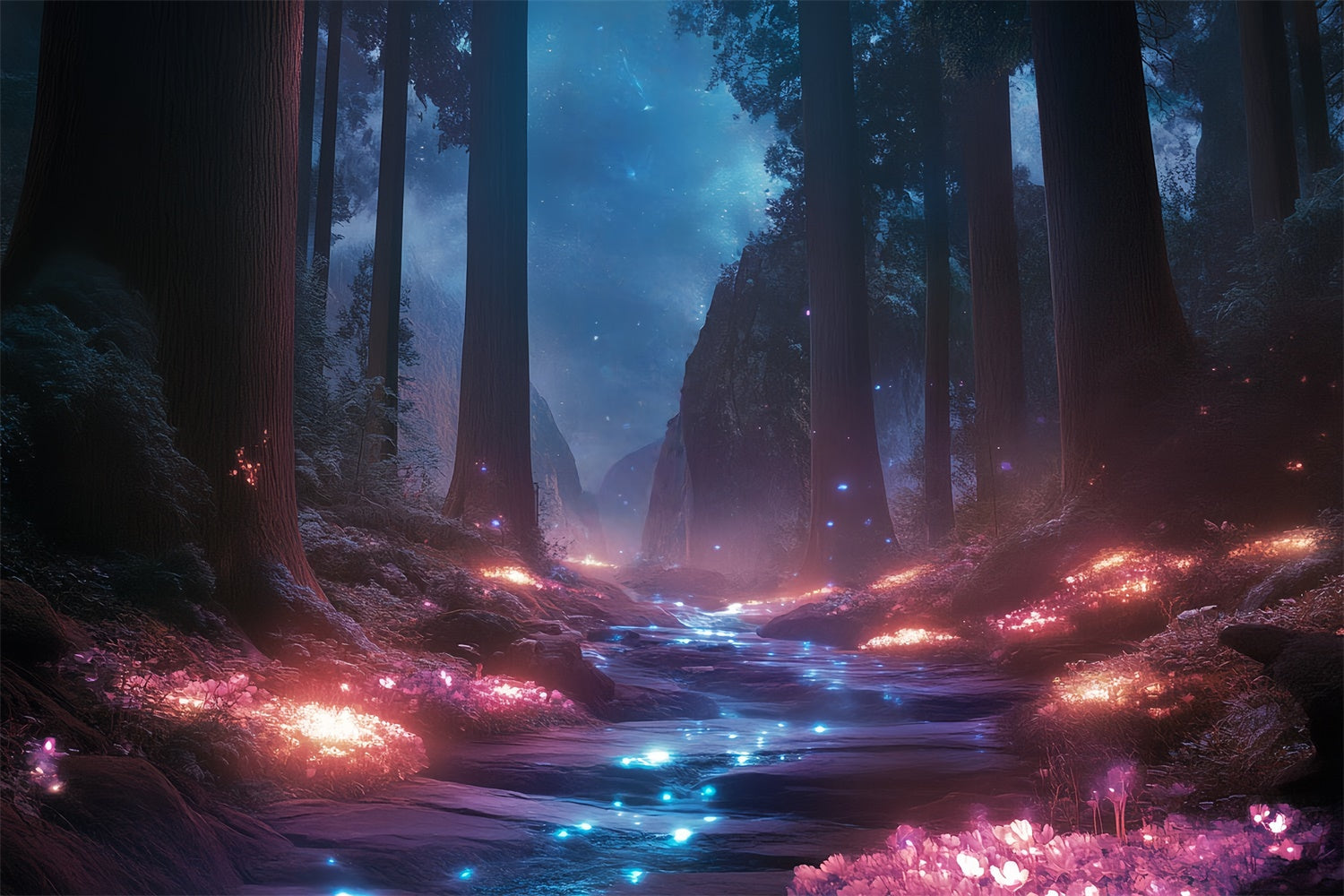 Night Forest Backdrop Mystic Twilight River Backdrop UK CSH57-160