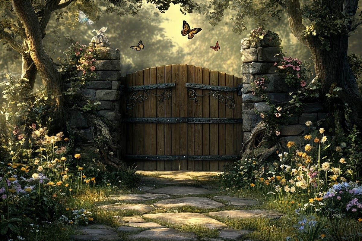 Magical Forest Backdrop Secret Garden Wooden Gate Backdrop UK CSH57-162