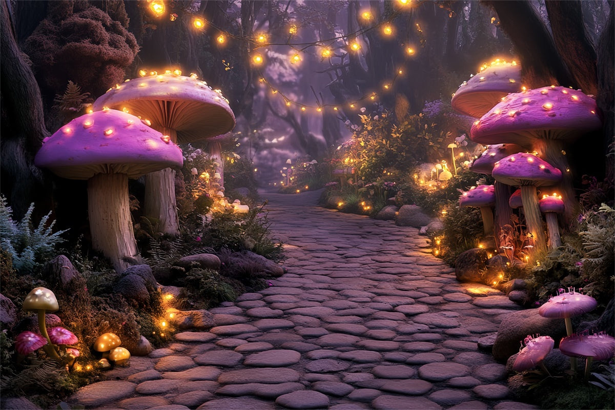 Fairytale Forest Backdrop Glowing Mushroom Path Backdrop UK CSH57-163